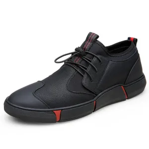 High quality all Black Men's leather casual shoes Fashion Breathable Sneakers fashion flats big plus size 44 YYJ153
