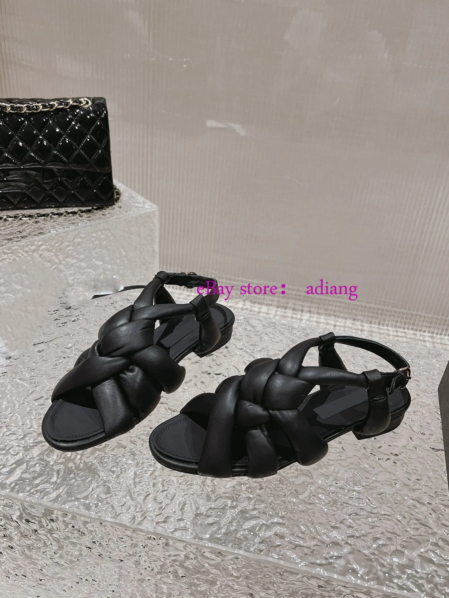 hot drill & lamb leather flats sandals fashion shoes women 2023 black white 35-41