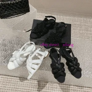 hot drill & lamb leather flats sandals fashion shoes women 2023 black white 35-41