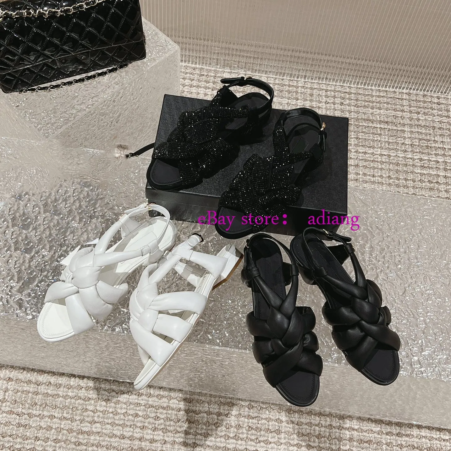 hot drill & lamb leather flats sandals fashion shoes women 2023 black white 35-41