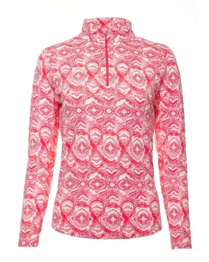 Ibkul Long Sleeve Zip Mock: Venetian Tiles Print Melon | SPF 50