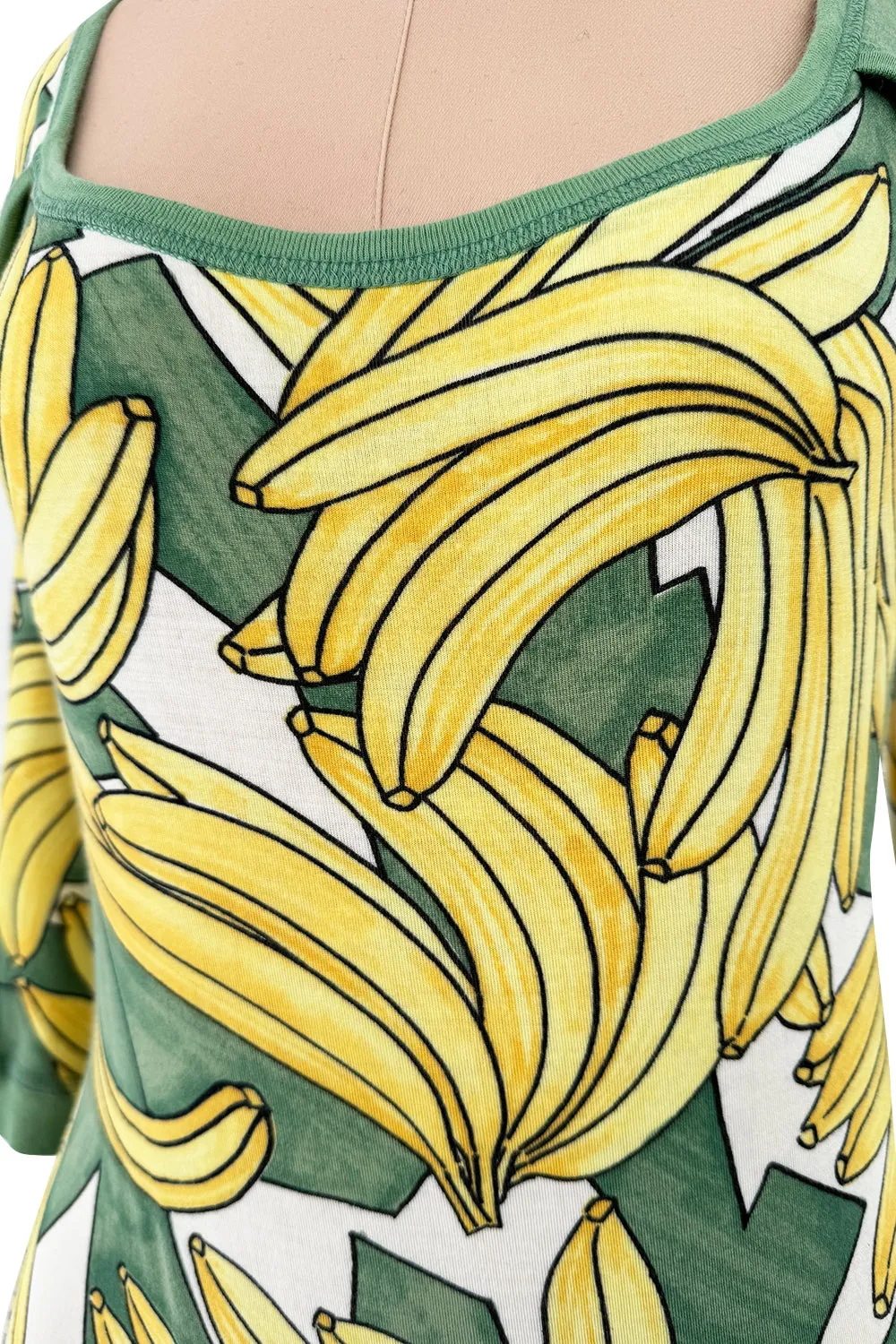 Iconic Spring 2004 Chloe by Phoebe Philo Runway Look 18 Banana Print Dress Side Cuts Outs