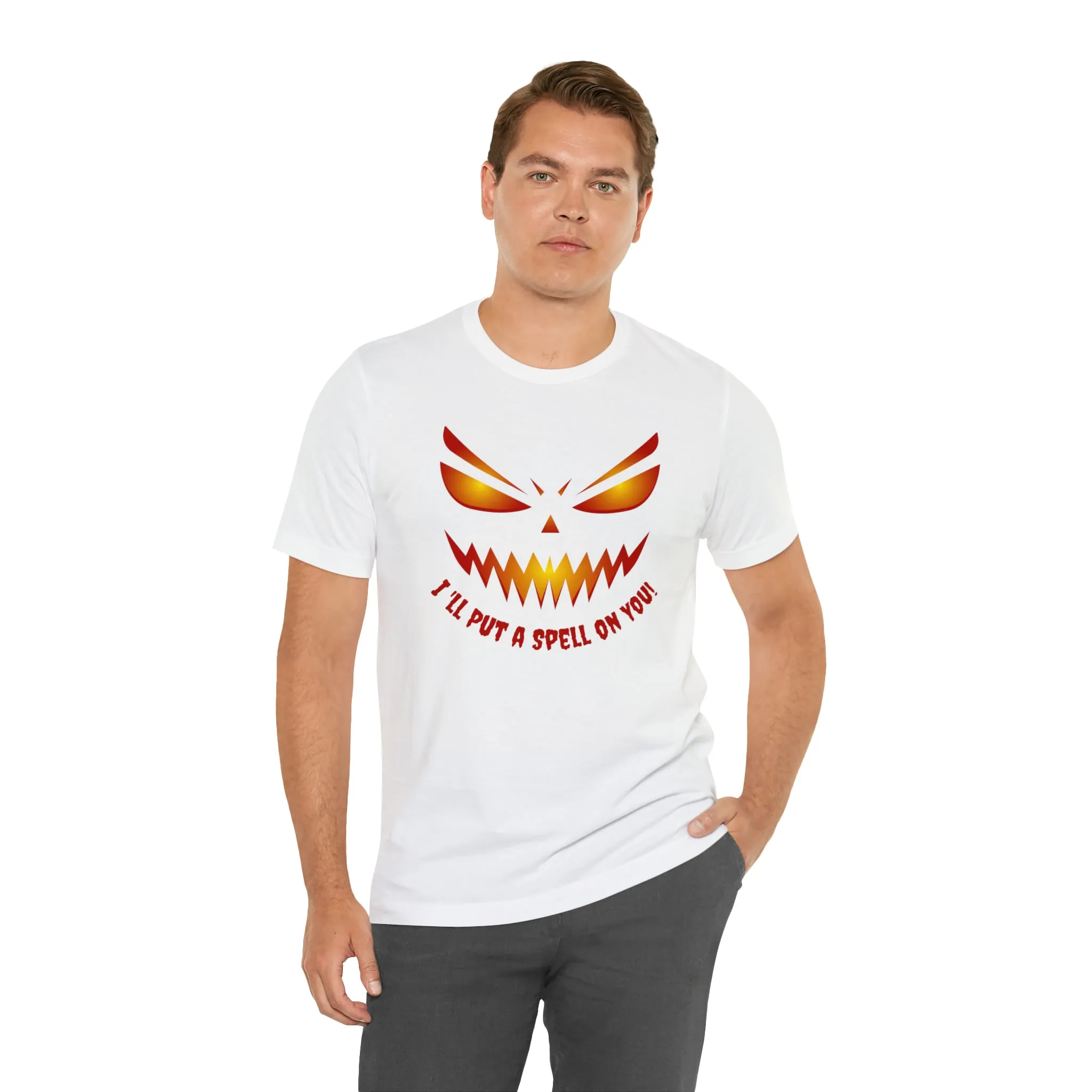 I'll Put a Spell on You Halloween T-Shirt | Creepy Jack-o'-Lantern Face Tee |  Bella Canvas 3001Unisex | Haunted Short Sleeve Tshirt