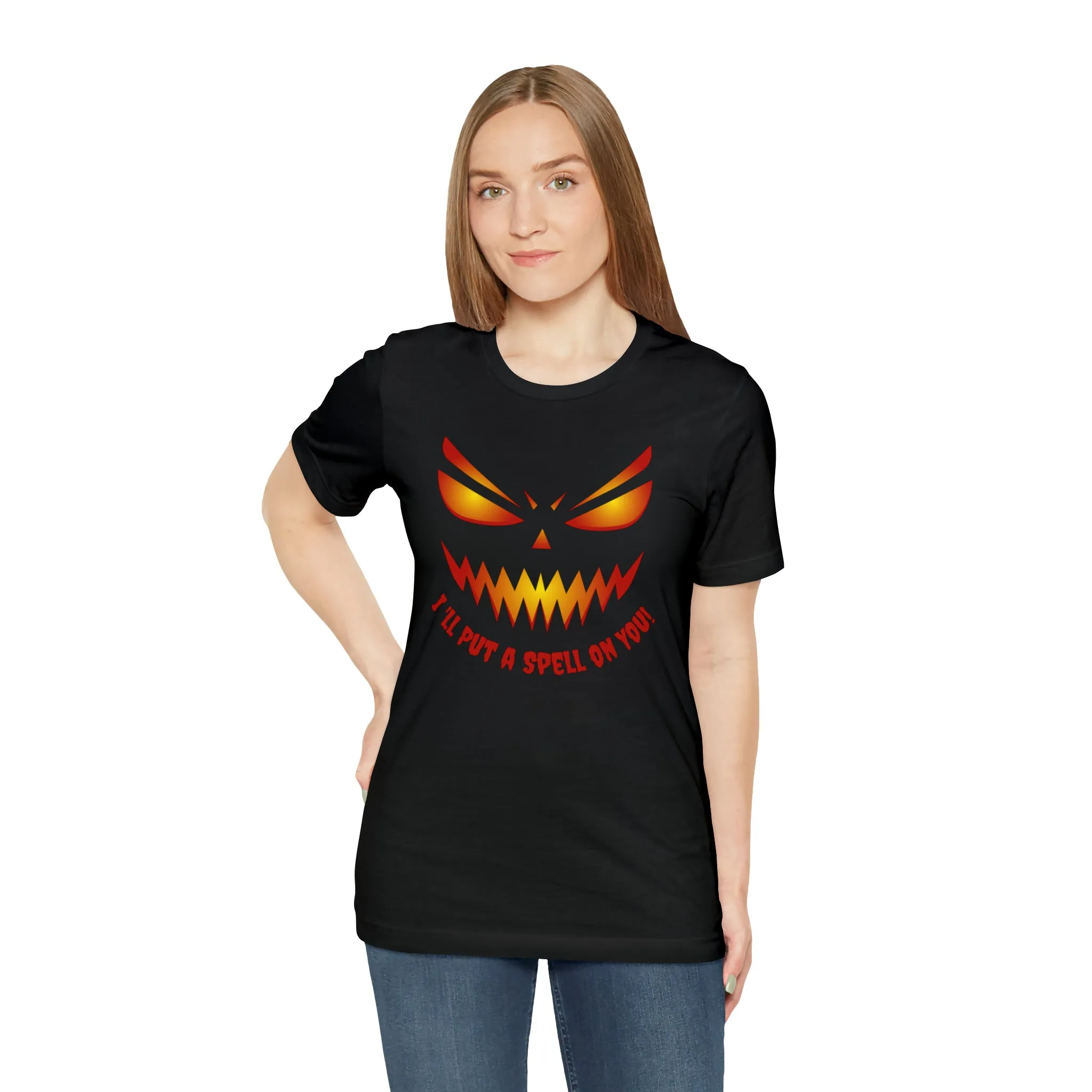 I'll Put a Spell on You Halloween T-Shirt | Creepy Jack-o'-Lantern Face Tee |  Bella Canvas 3001Unisex | Haunted Short Sleeve Tshirt