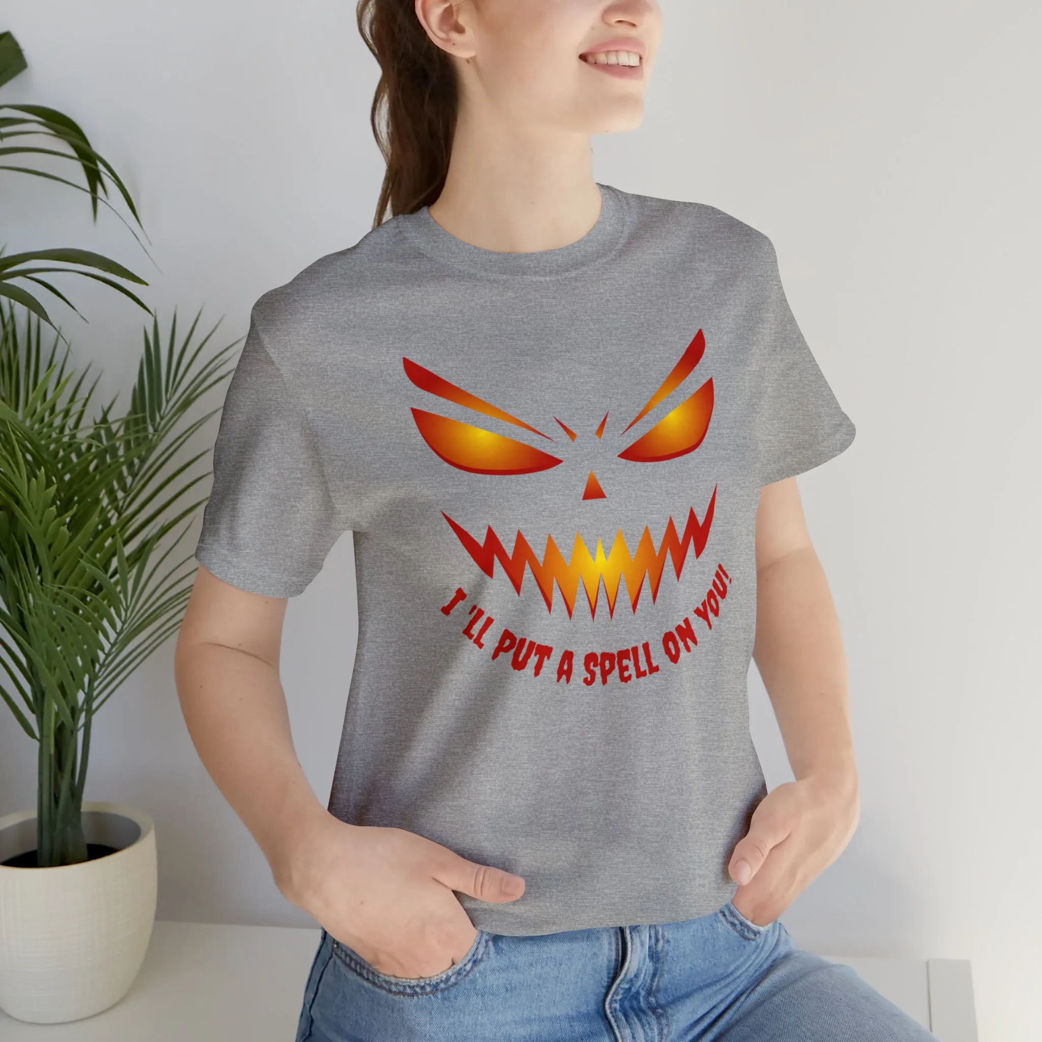 I'll Put a Spell on You Halloween T-Shirt | Creepy Jack-o'-Lantern Face Tee |  Bella Canvas 3001Unisex | Haunted Short Sleeve Tshirt