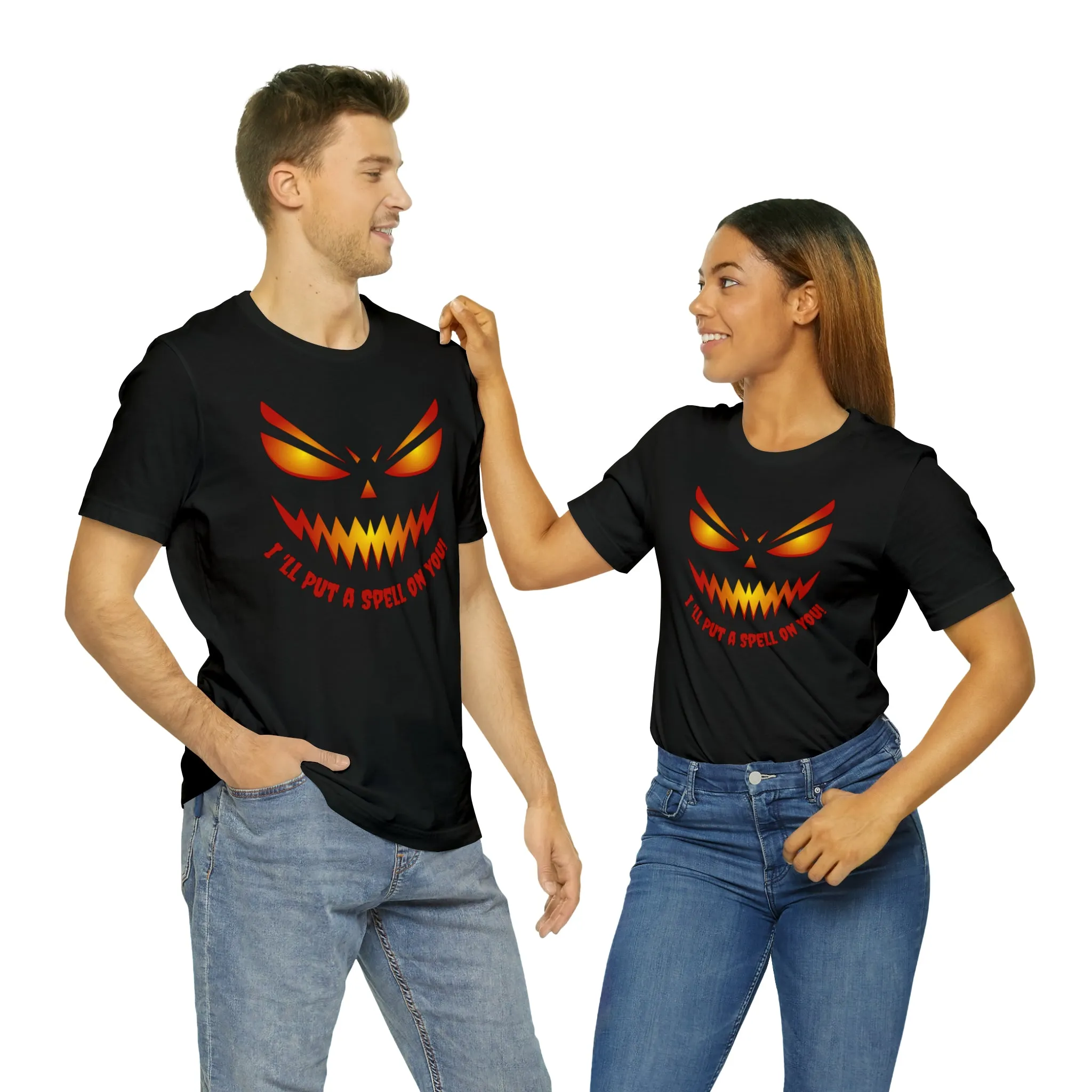 I'll Put a Spell on You Halloween T-Shirt | Creepy Jack-o'-Lantern Face Tee |  Bella Canvas 3001Unisex | Haunted Short Sleeve Tshirt