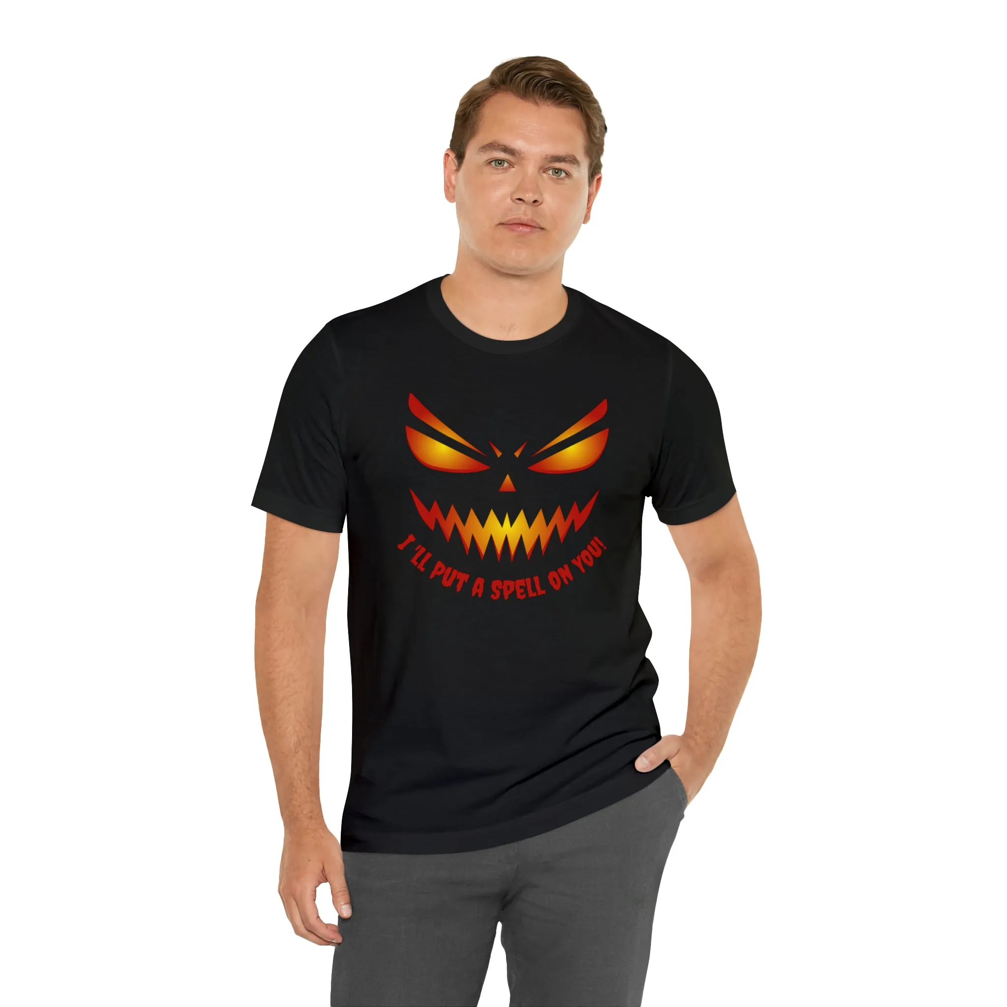 I'll Put a Spell on You Halloween T-Shirt | Creepy Jack-o'-Lantern Face Tee |  Bella Canvas 3001Unisex | Haunted Short Sleeve Tshirt