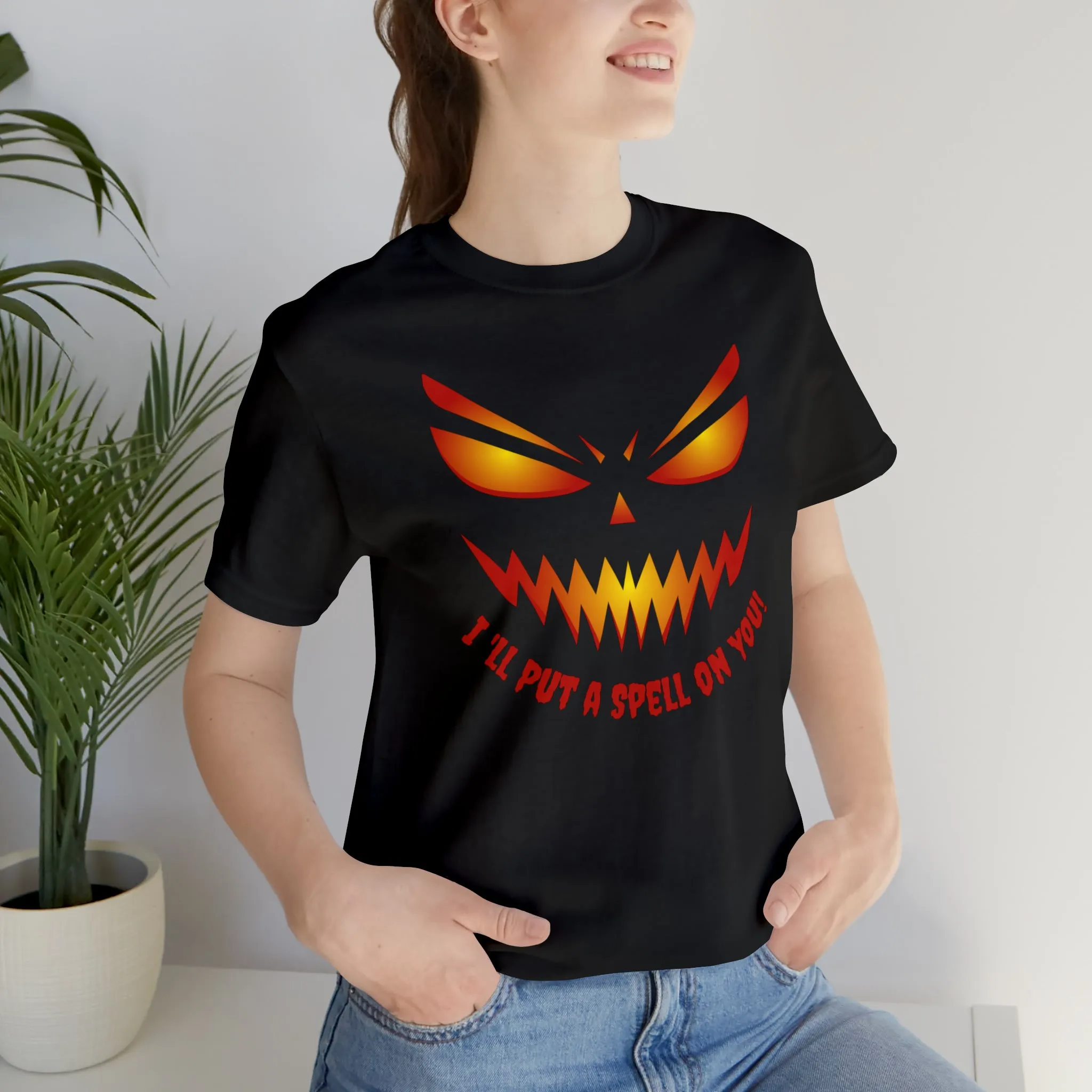 I'll Put a Spell on You Halloween T-Shirt | Creepy Jack-o'-Lantern Face Tee |  Bella Canvas 3001Unisex | Haunted Short Sleeve Tshirt