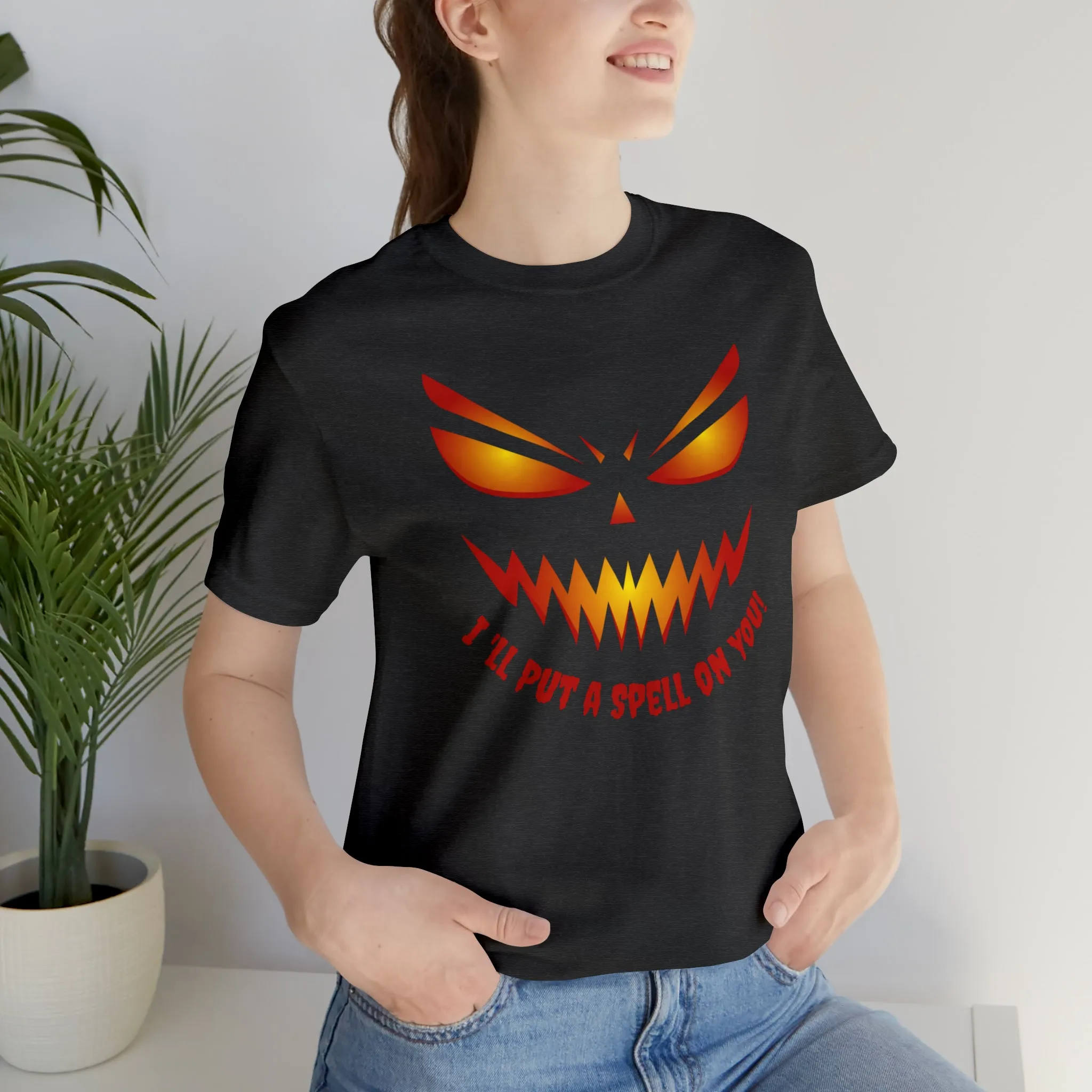 I'll Put a Spell on You Halloween T-Shirt | Creepy Jack-o'-Lantern Face Tee |  Bella Canvas 3001Unisex | Haunted Short Sleeve Tshirt