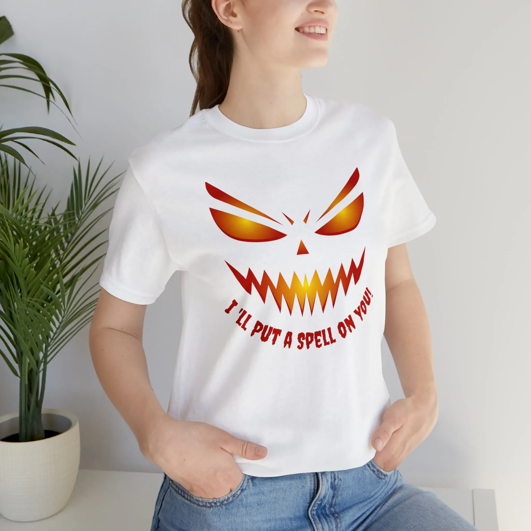 I'll Put a Spell on You Halloween T-Shirt | Creepy Jack-o'-Lantern Face Tee |  Bella Canvas 3001Unisex | Haunted Short Sleeve Tshirt
