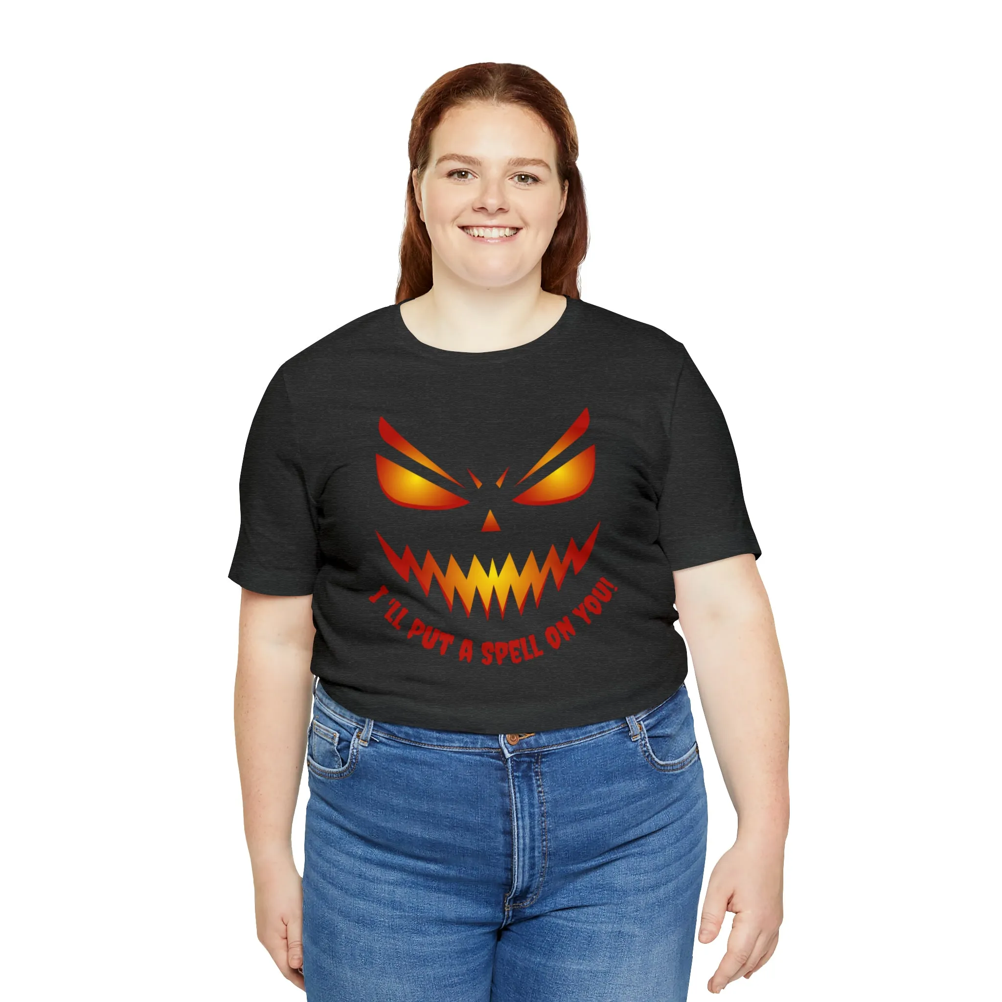 I'll Put a Spell on You Halloween T-Shirt | Creepy Jack-o'-Lantern Face Tee |  Bella Canvas 3001Unisex | Haunted Short Sleeve Tshirt