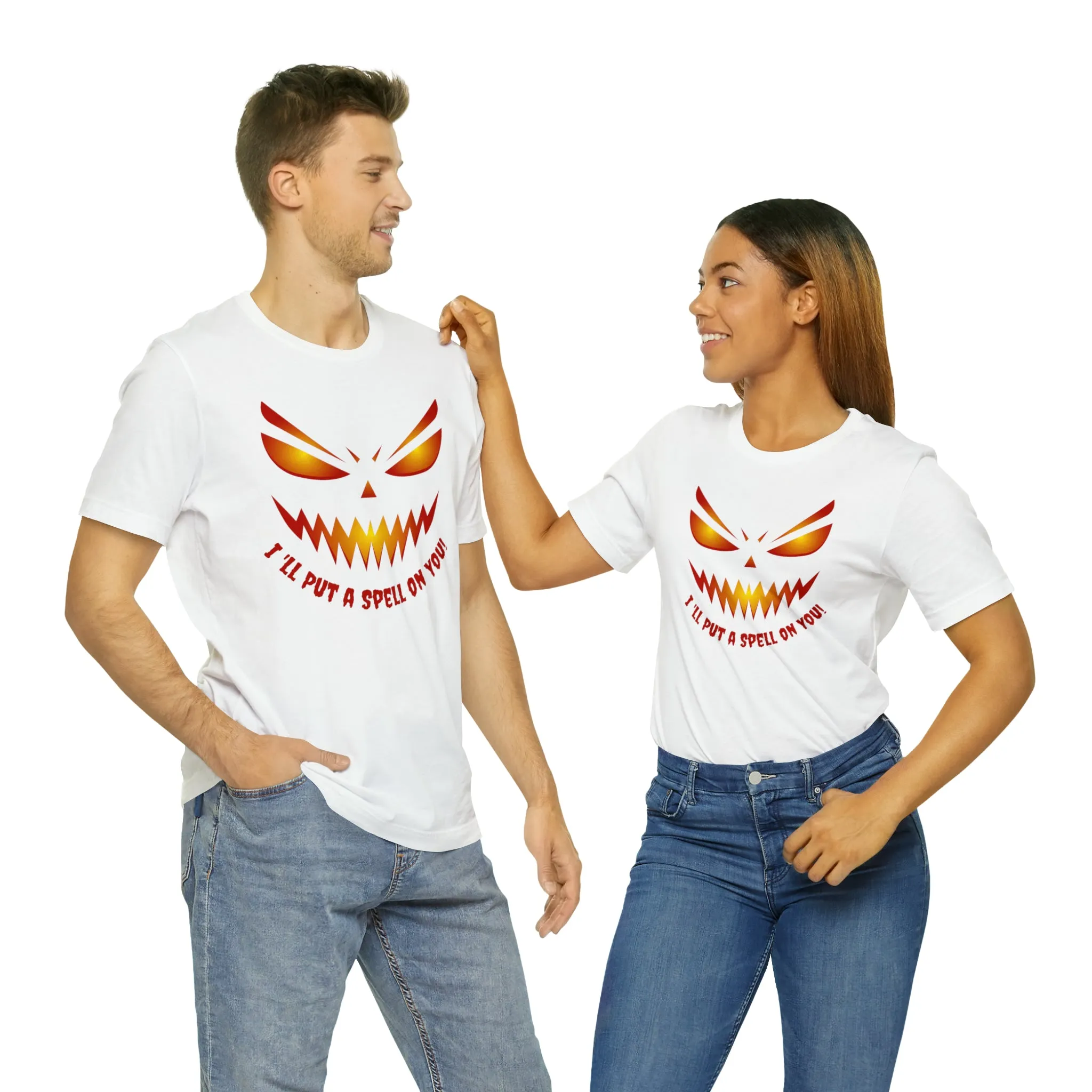 I'll Put a Spell on You Halloween T-Shirt | Creepy Jack-o'-Lantern Face Tee |  Bella Canvas 3001Unisex | Haunted Short Sleeve Tshirt