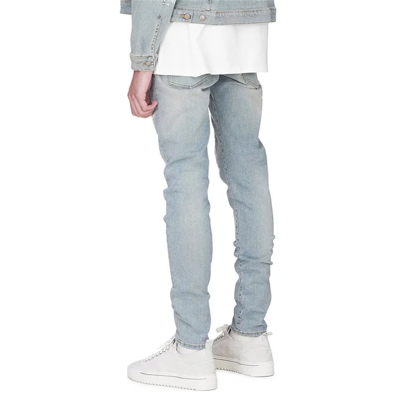 Individuality Printed Men's Jeans Elasticity Slim Fit Straight Pants