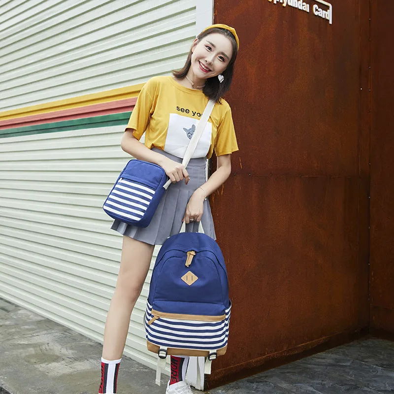 INSTOCK-Three-piece canvas casual backpack for women