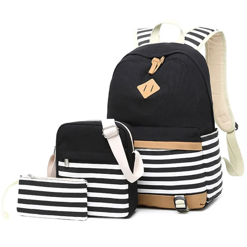 INSTOCK-Three-piece canvas casual backpack for women