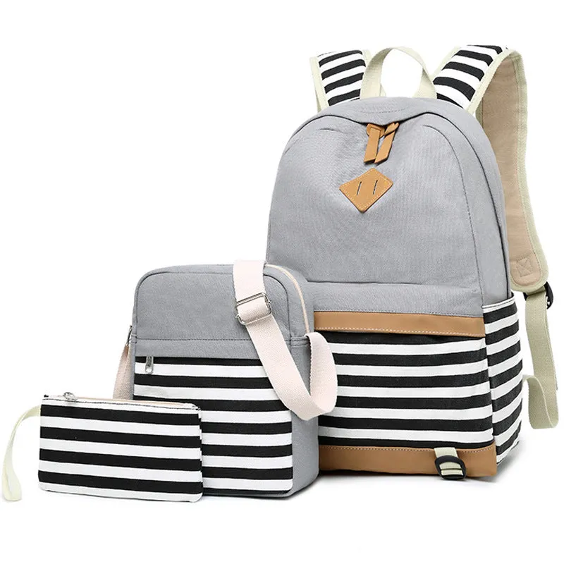 INSTOCK-Three-piece canvas casual backpack for women