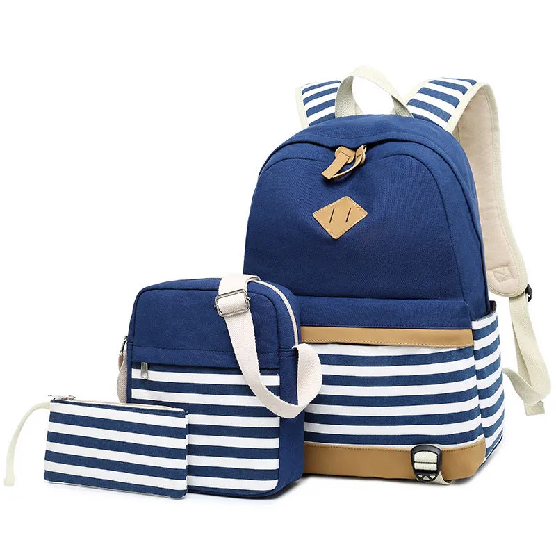 INSTOCK-Three-piece canvas casual backpack for women