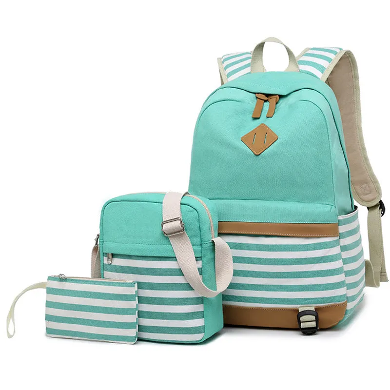 INSTOCK-Three-piece canvas casual backpack for women