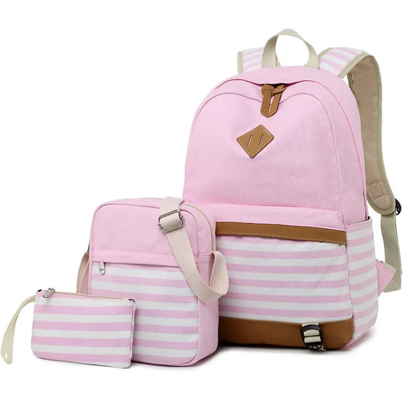 INSTOCK-Three-piece canvas casual backpack for women