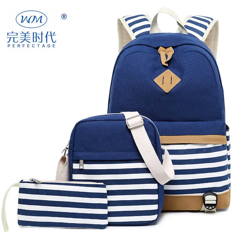 INSTOCK-Three-piece canvas casual backpack for women