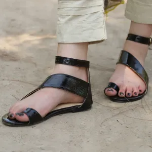 JAMs Strip - Black - Patent Ankle Strap Sandals