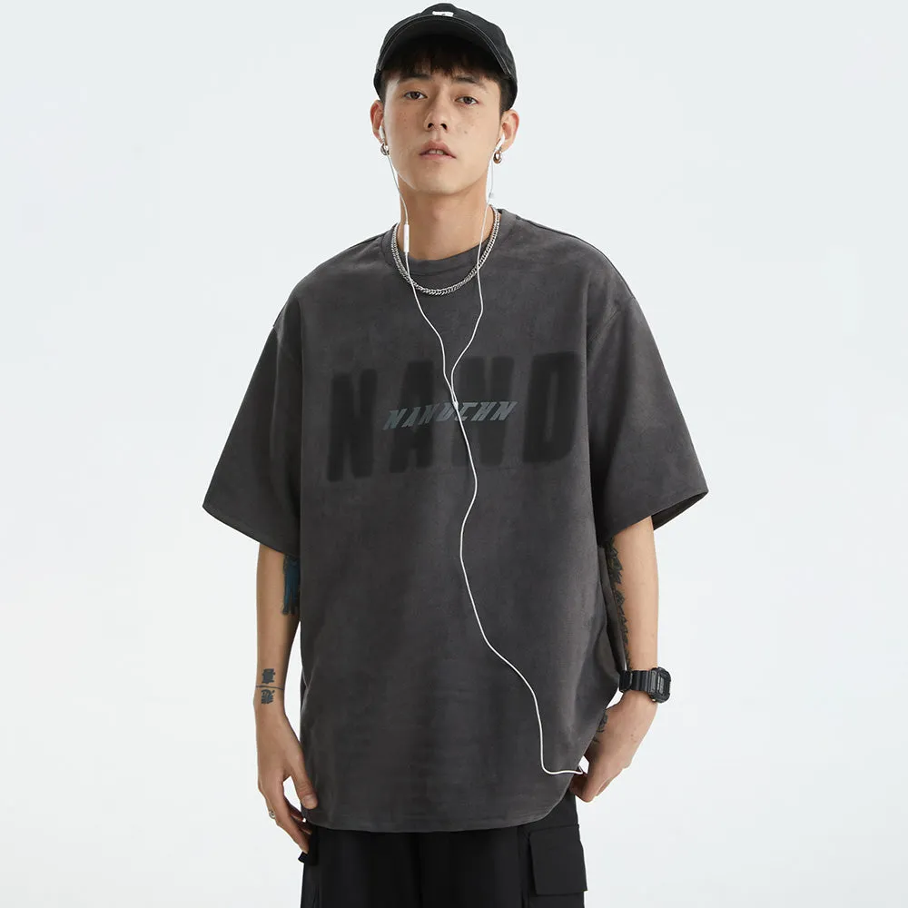 Japanese Suede Letter Print T-shirt