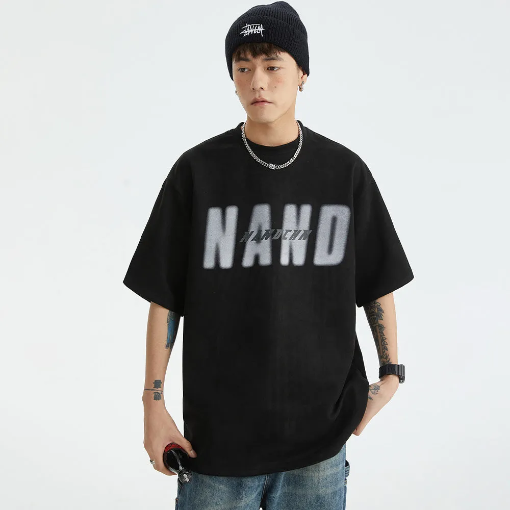 Japanese Suede Letter Print T-shirt