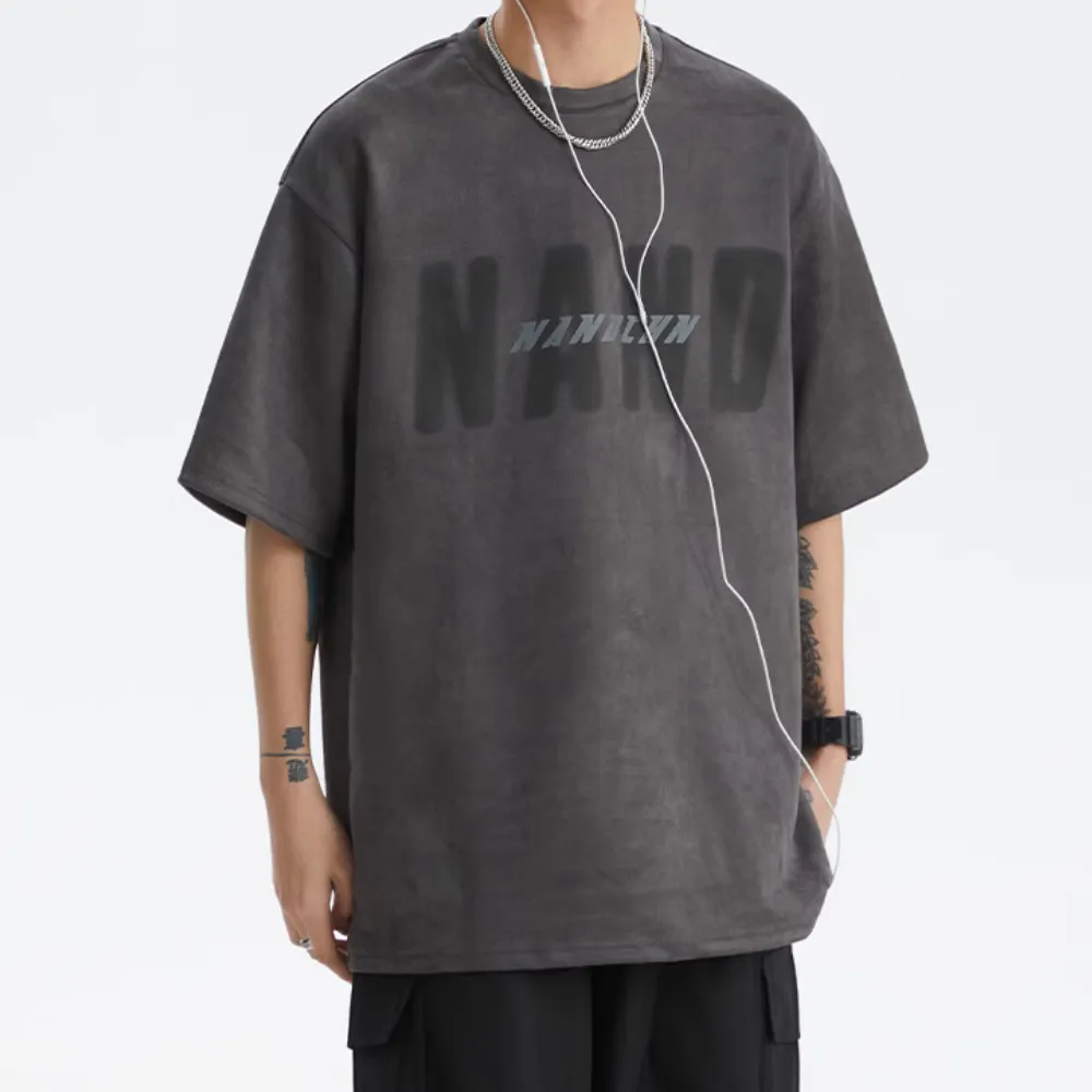 Japanese Suede Letter Print T-shirt
