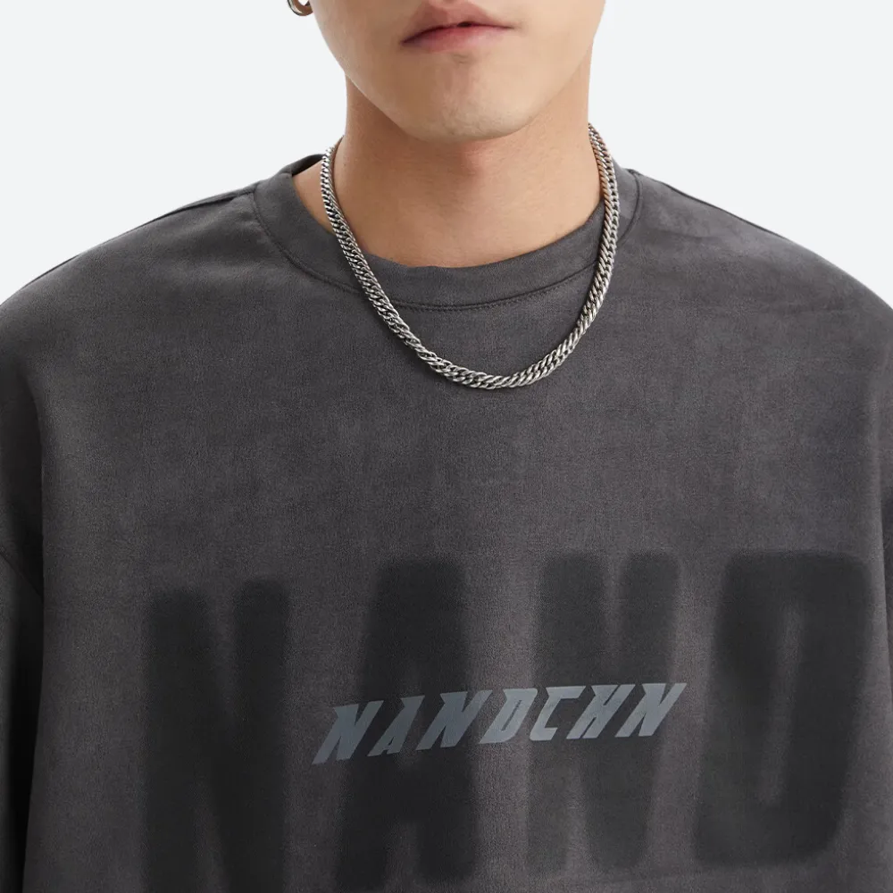 Japanese Suede Letter Print T-shirt