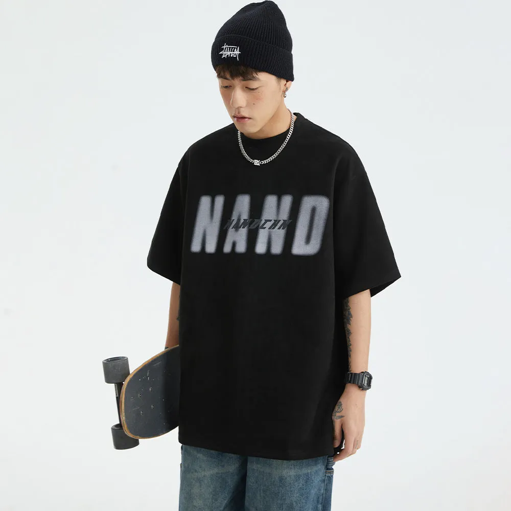 Japanese Suede Letter Print T-shirt