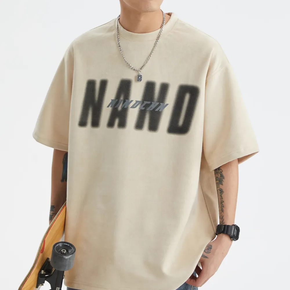 Japanese Suede Letter Print T-shirt