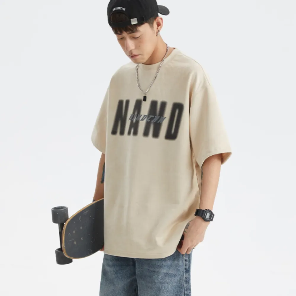 Japanese Suede Letter Print T-shirt