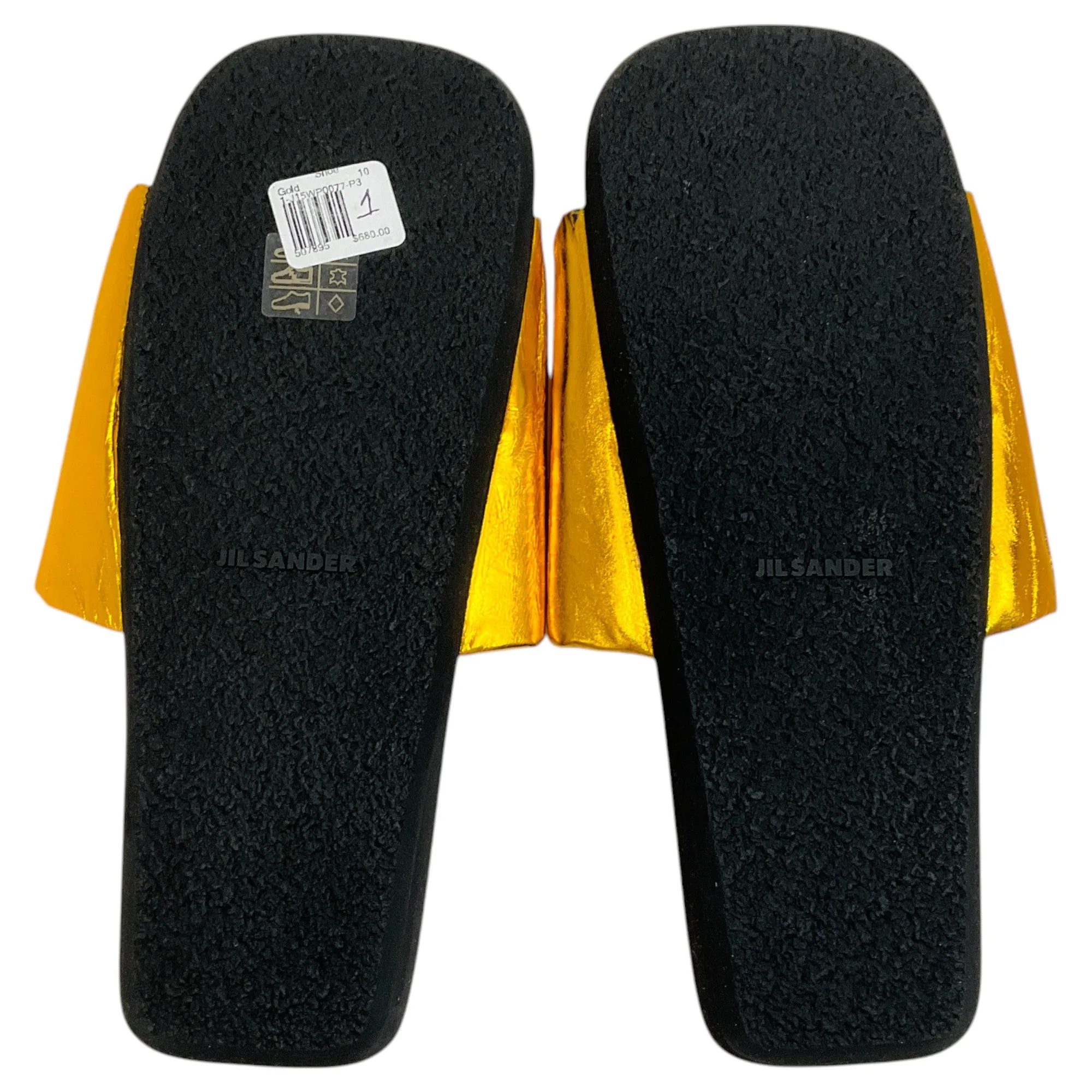 Jil Sander Ruched Gold Lame Slide Sandals