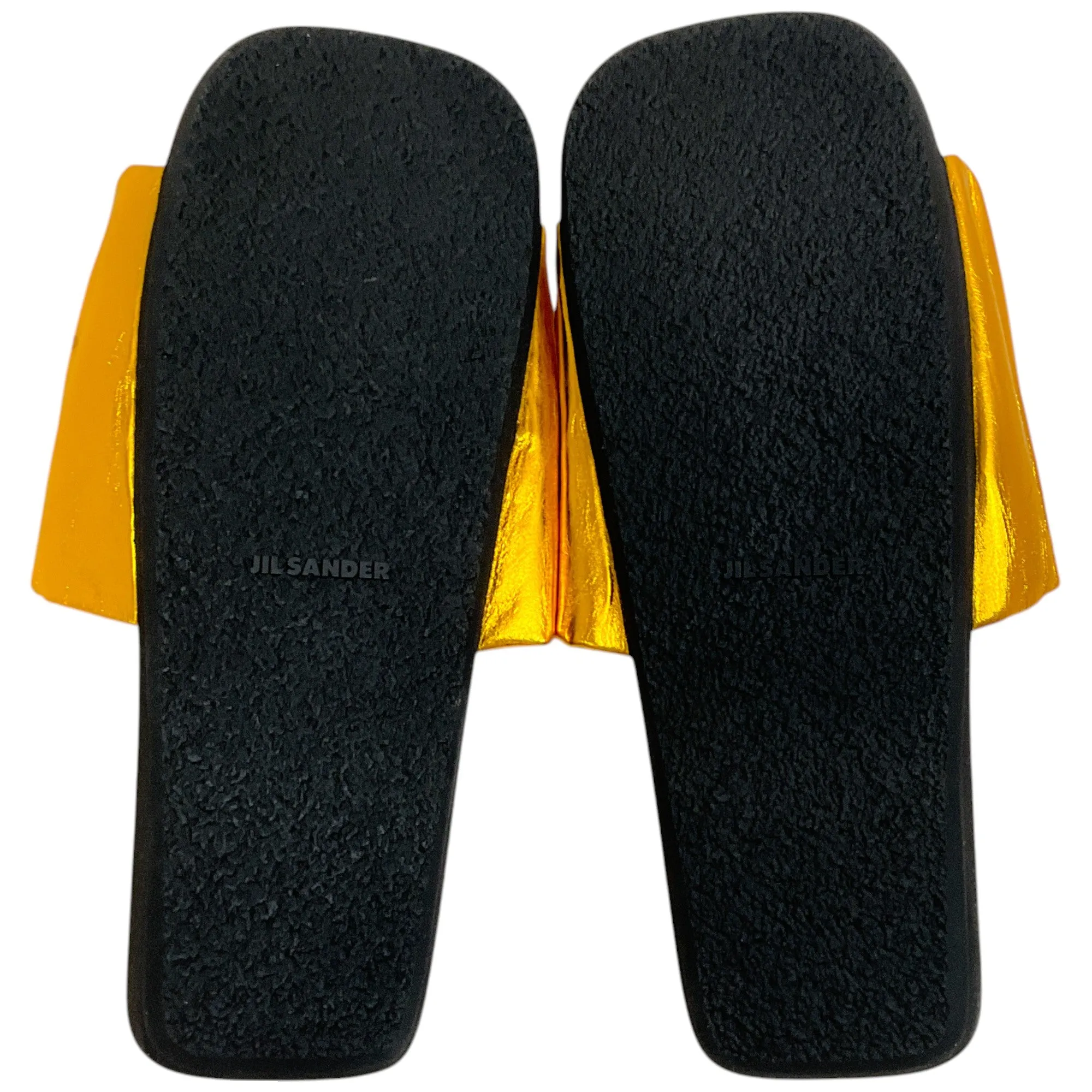 Jil Sander Ruched Gold Lame Slide Sandals