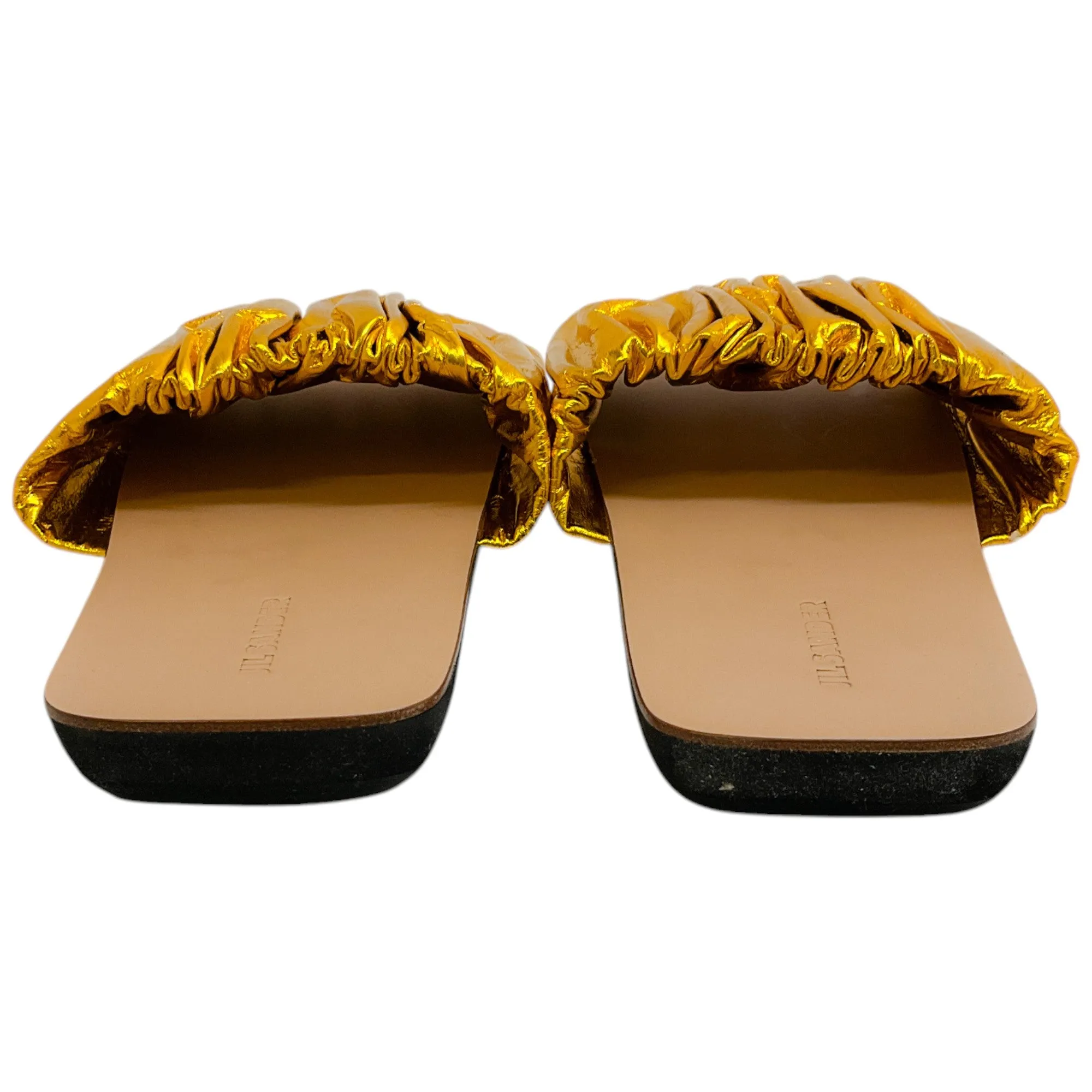 Jil Sander Ruched Gold Lame Slide Sandals