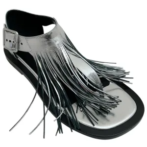 Jil Sander Silver Leather Fringed Sandals