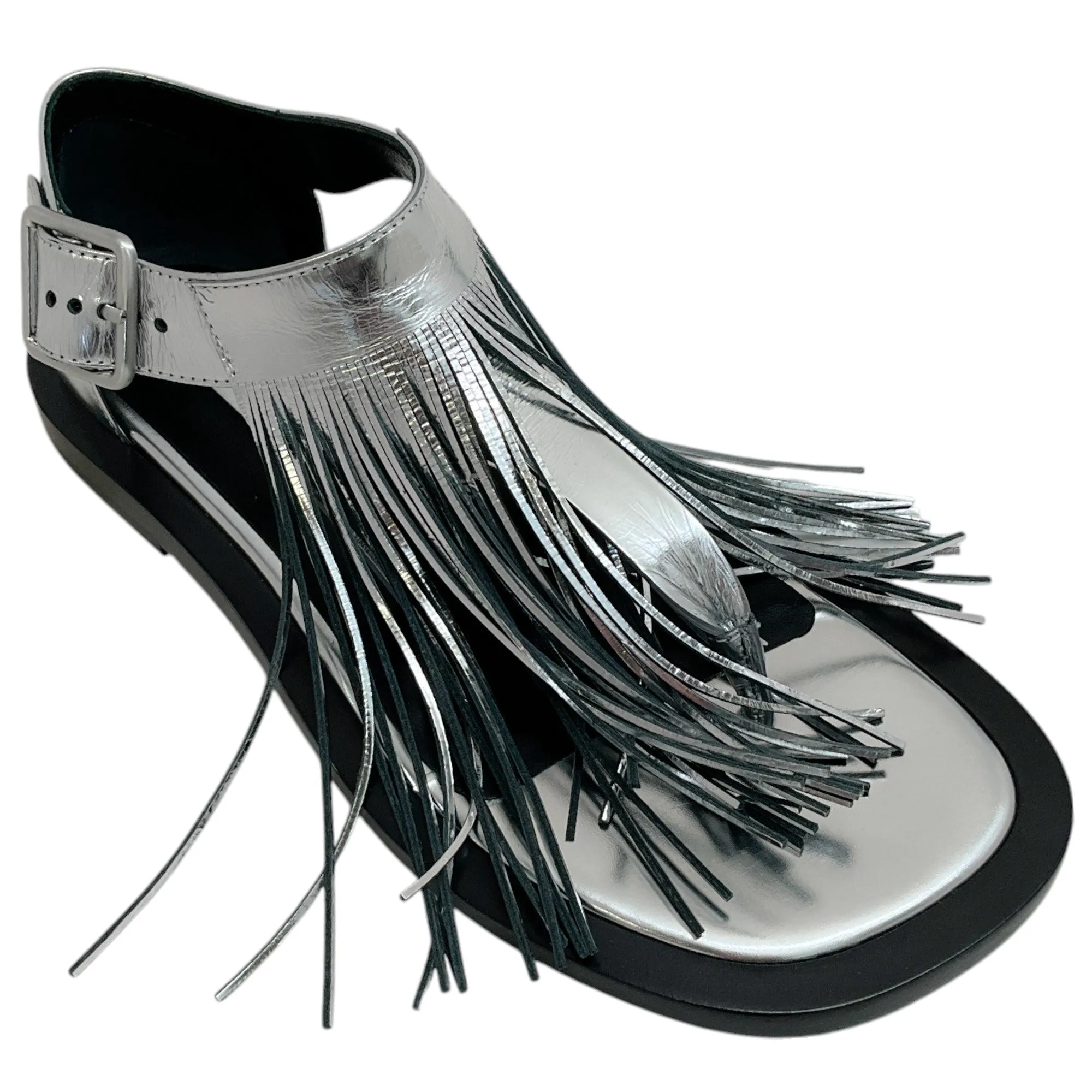 Jil Sander Silver Leather Fringed Sandals