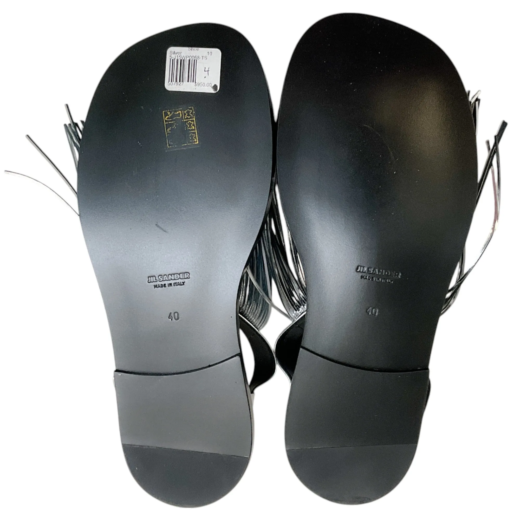 Jil Sander Silver Leather Fringed Sandals