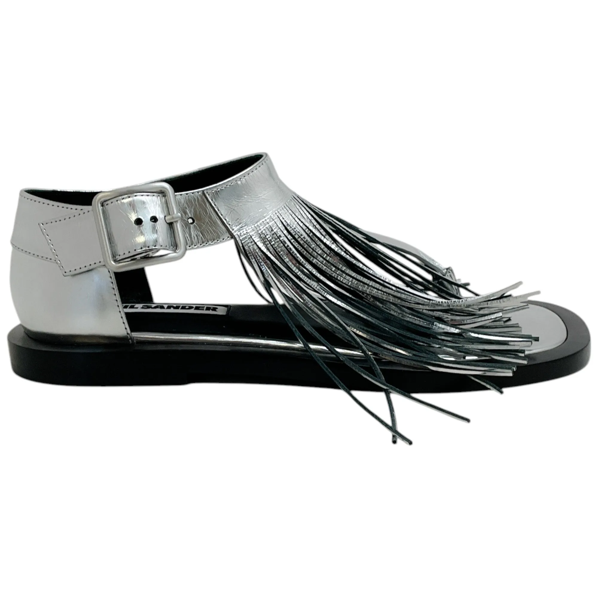 Jil Sander Silver Leather Fringed Sandals