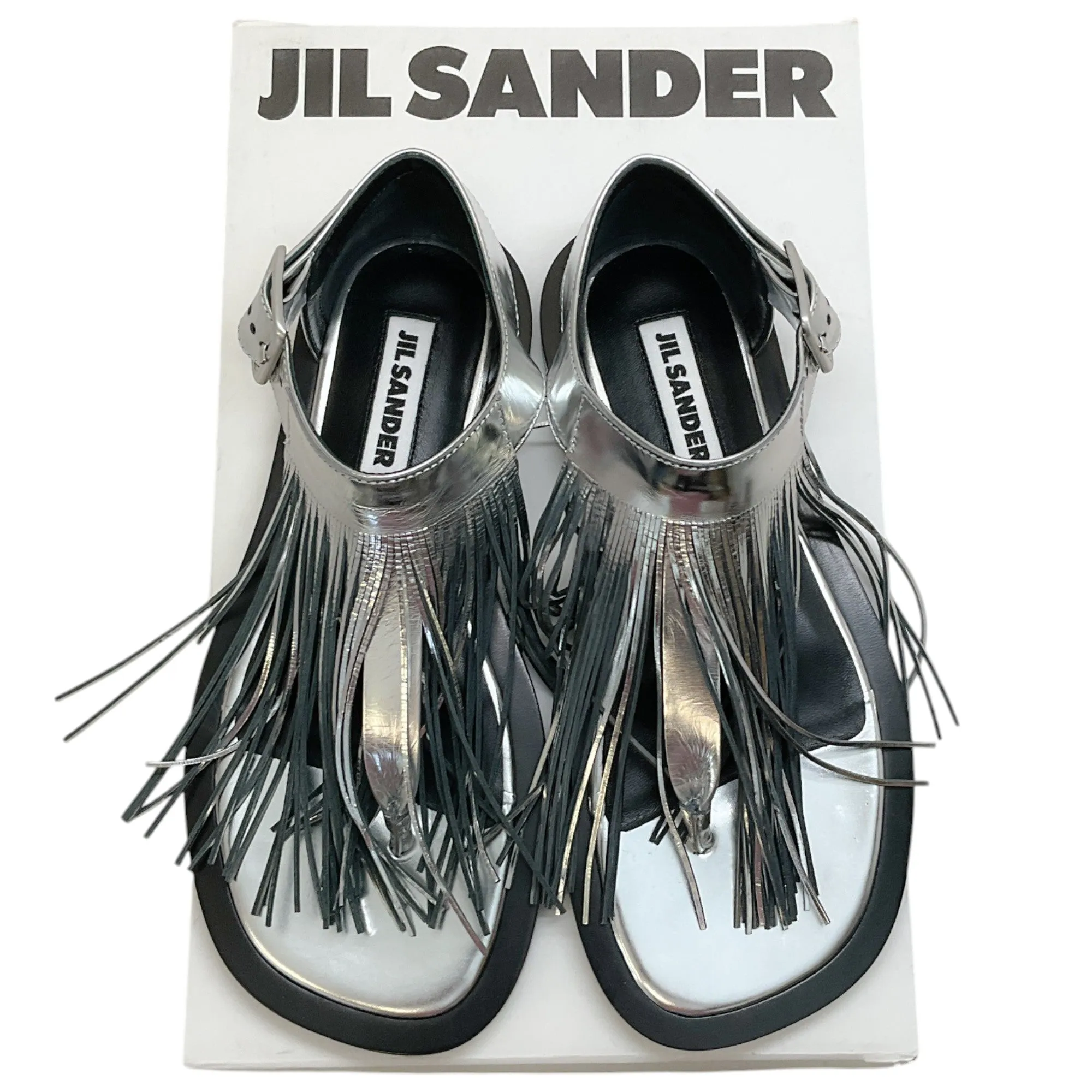 Jil Sander Silver Leather Fringed Sandals