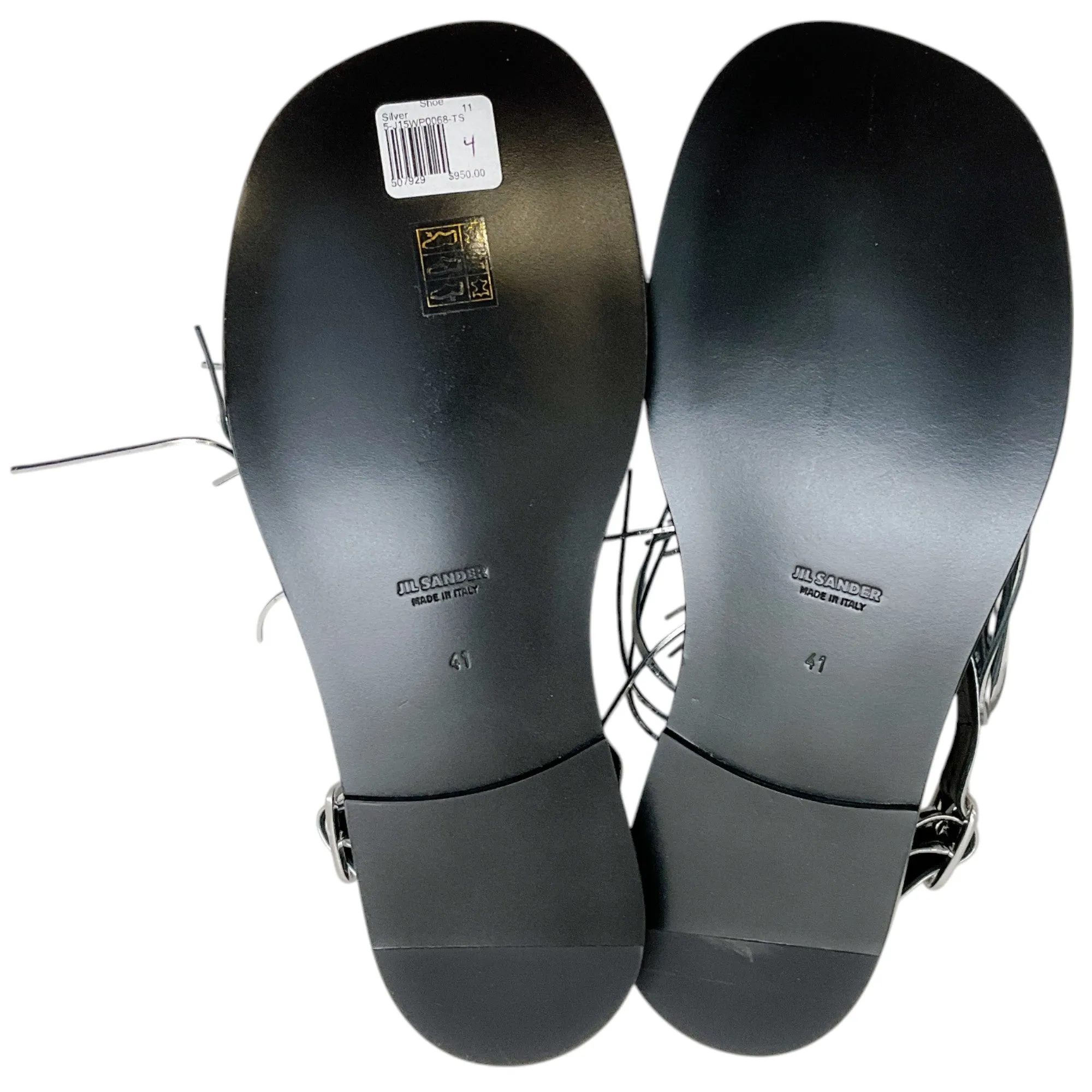 Jil Sander Silver Leather Fringed Sandals