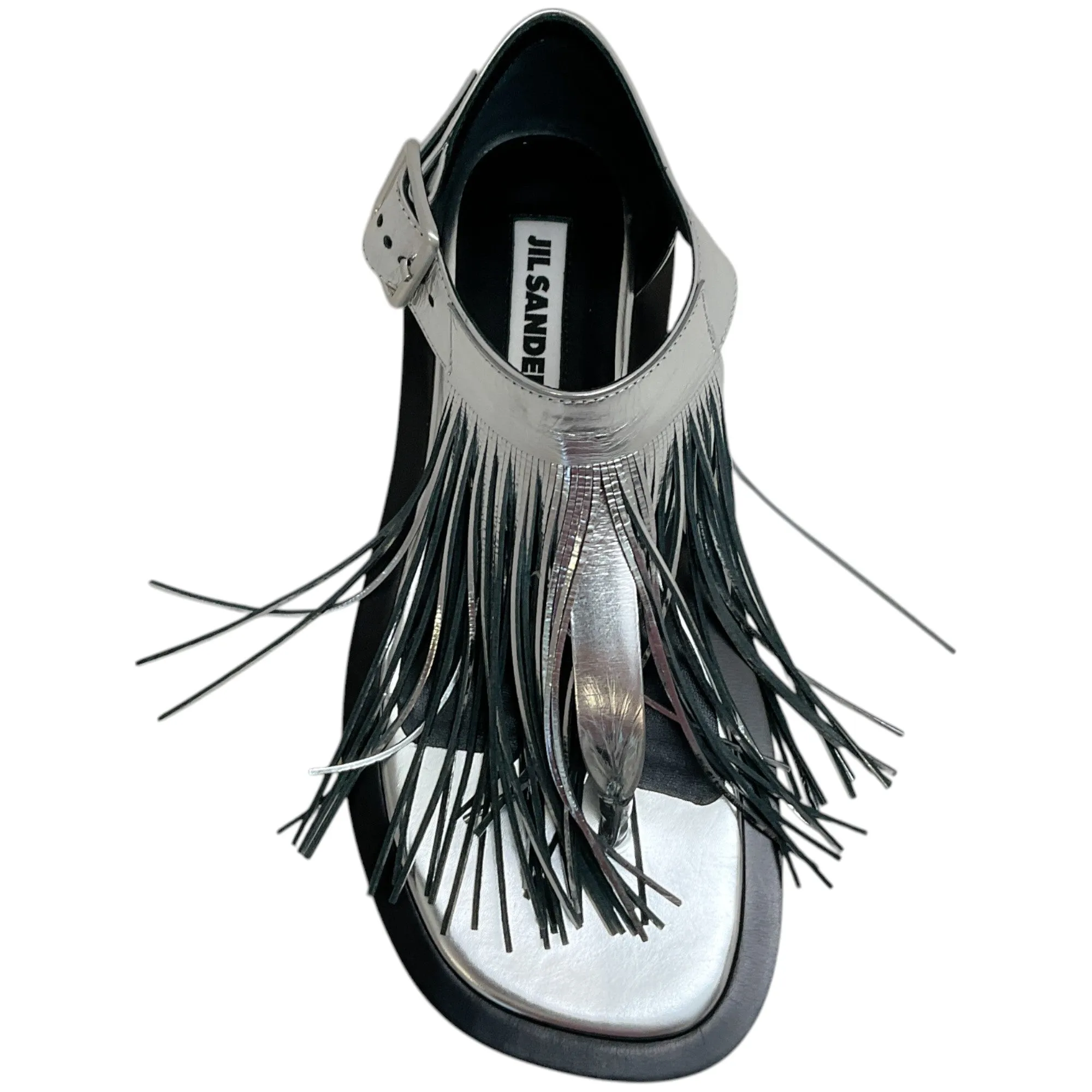 Jil Sander Silver Leather Fringed Sandals