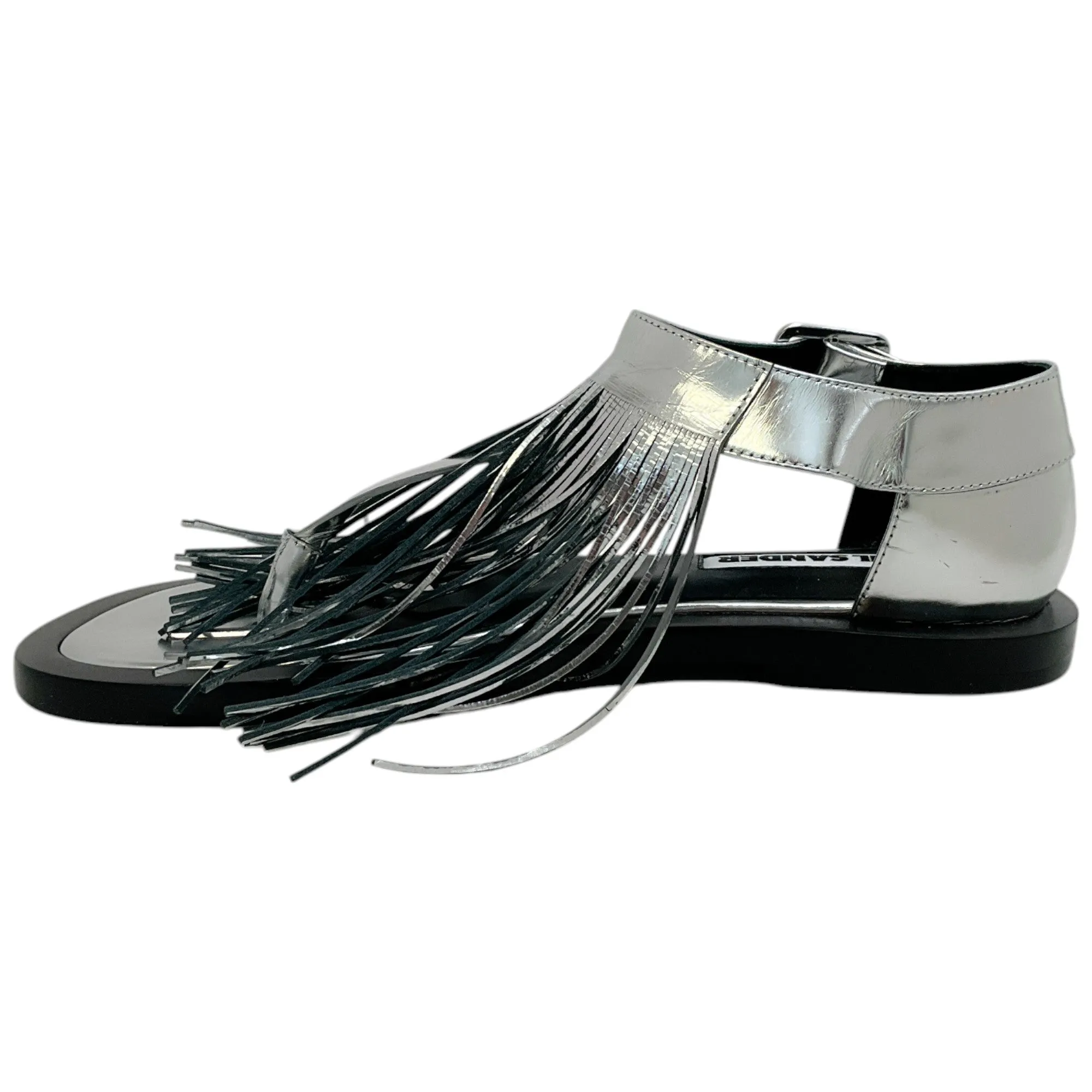 Jil Sander Silver Leather Fringed Sandals