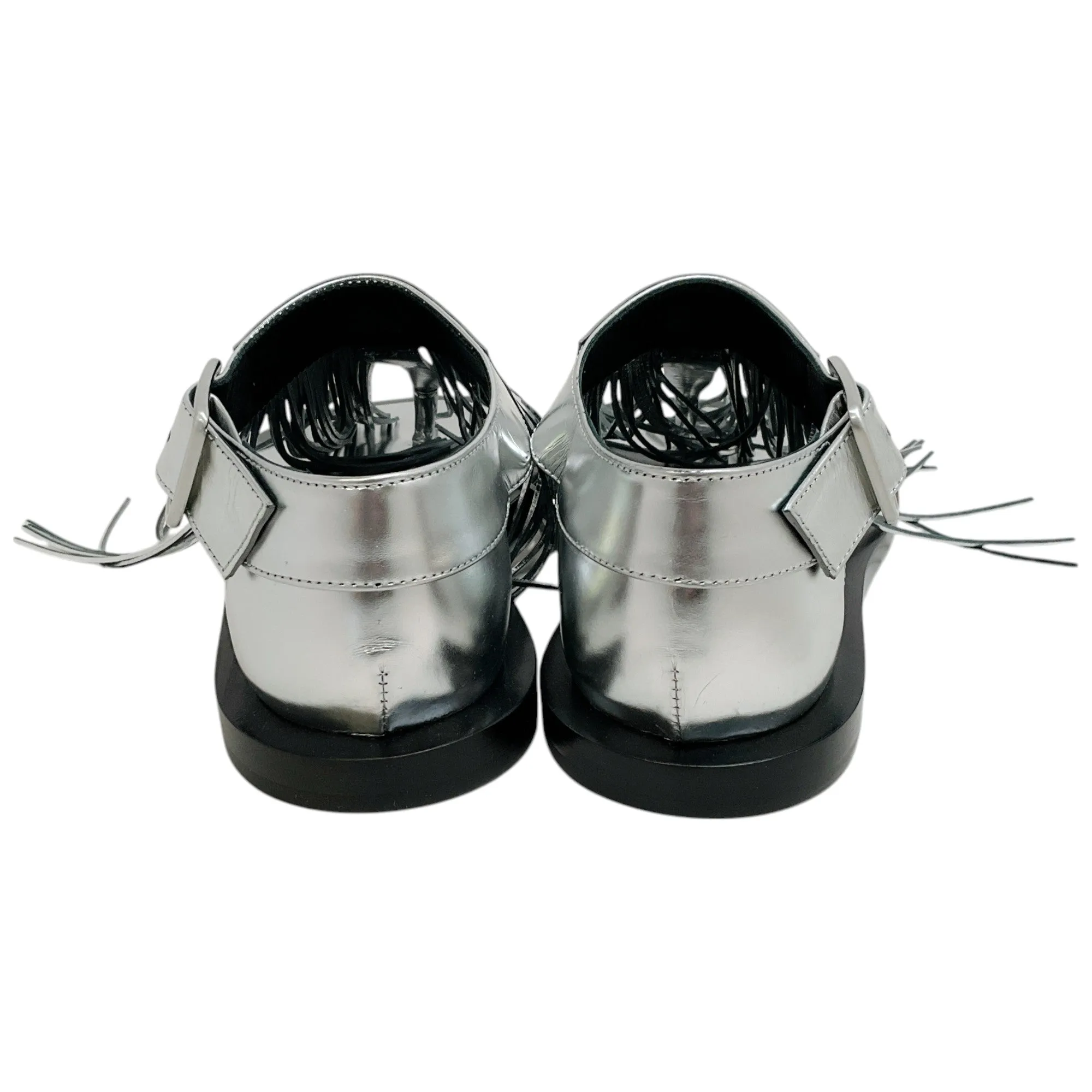 Jil Sander Silver Leather Fringed Sandals