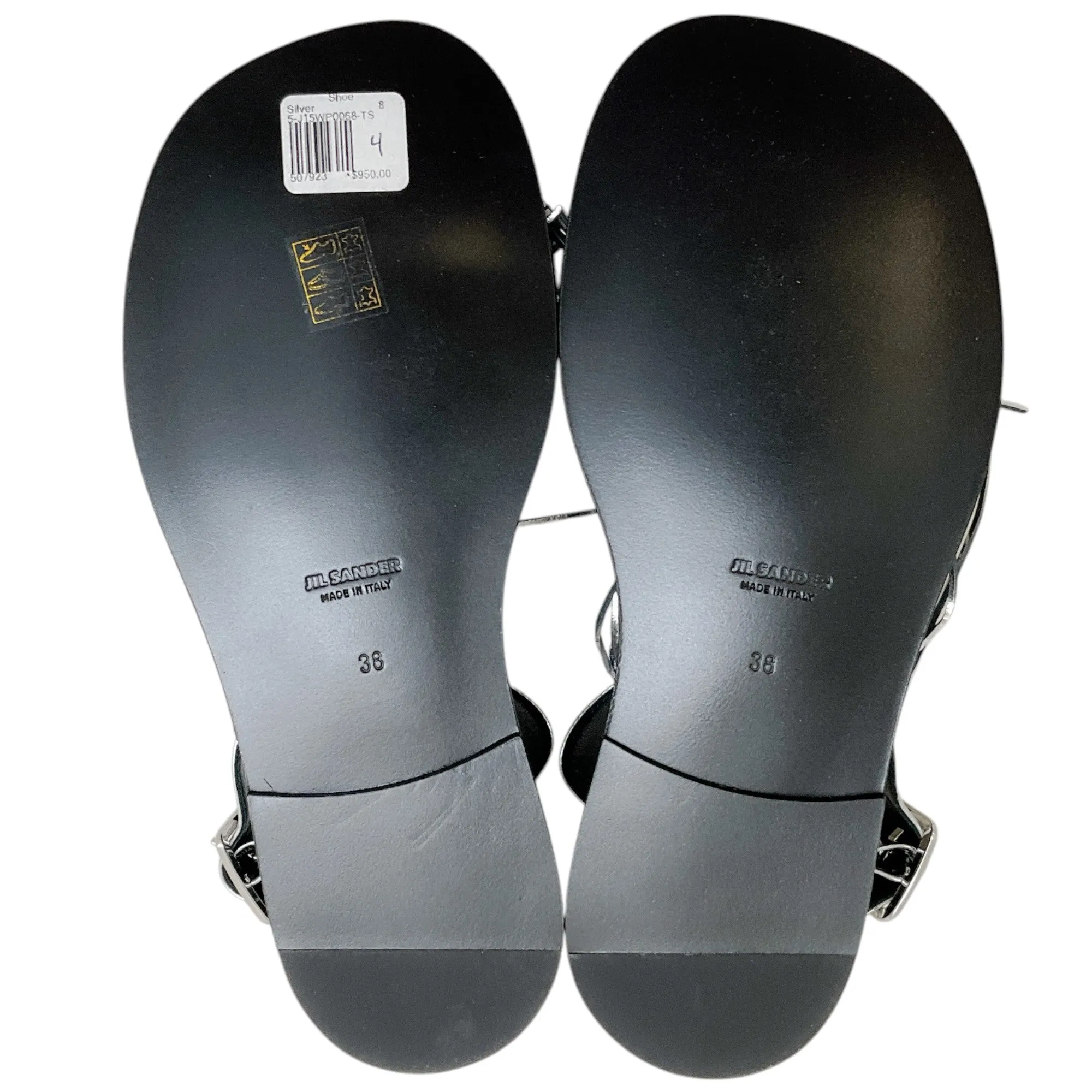 Jil Sander Silver Leather Fringed Sandals