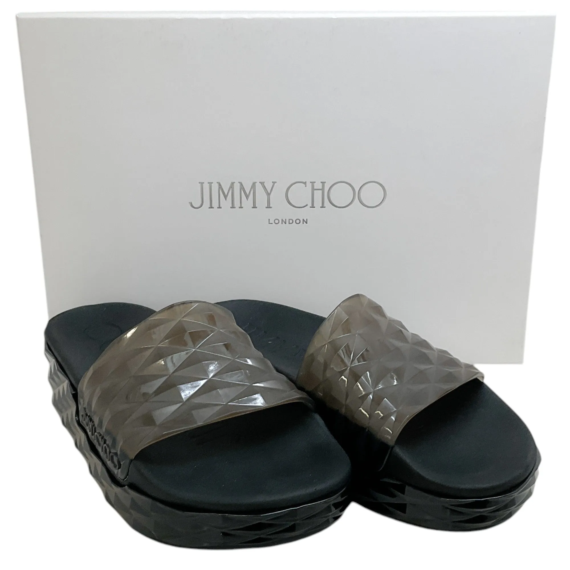 Jimmy Choo Black Rubber Diamond Slide Platform Sandals