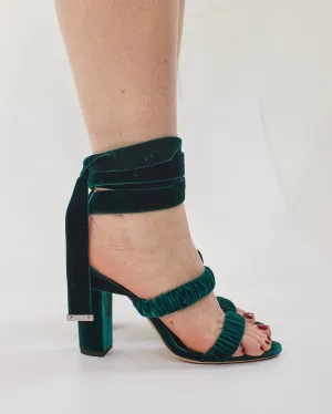 Jimmy Choo Green Velvet Marcella Ankle-Wrap Heeled Sandals -36.5
