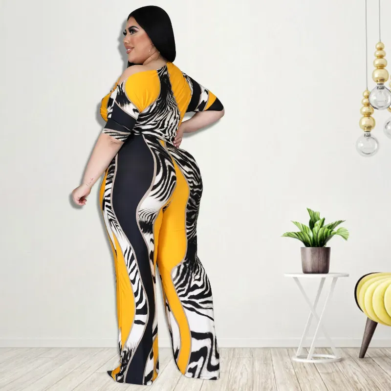 Jovie  Plus Size Off-Shoulder Zebra Print Wide Leg Jumpsuit