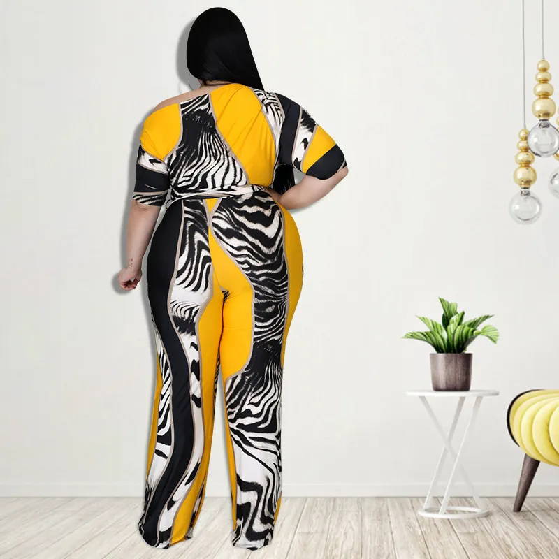 Jovie  Plus Size Off-Shoulder Zebra Print Wide Leg Jumpsuit