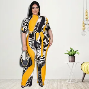 Jovie  Plus Size Off-Shoulder Zebra Print Wide Leg Jumpsuit